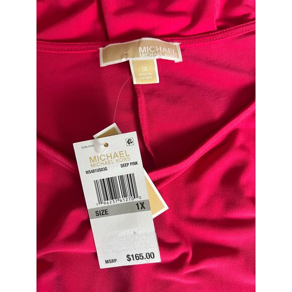 NWT Michael Kors Deep Pink Astor Studded Side Slit Short Sleeve MIDI Dress 1X - Picture 7 of 8